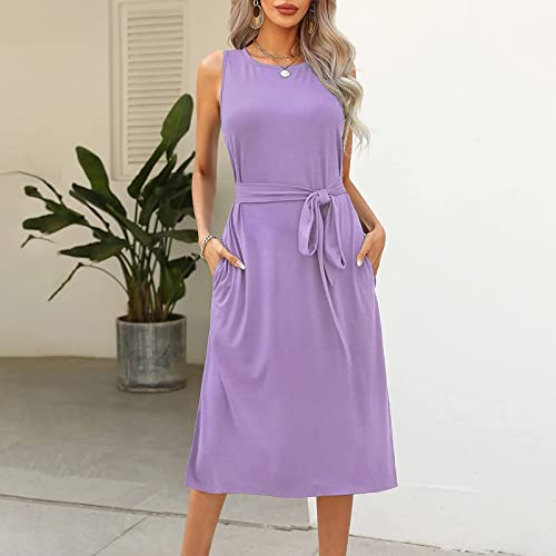 Vestido casual roxo para meninas adolescentes, sem mangas, gola canoa, costas nuas, midi crochê, bás