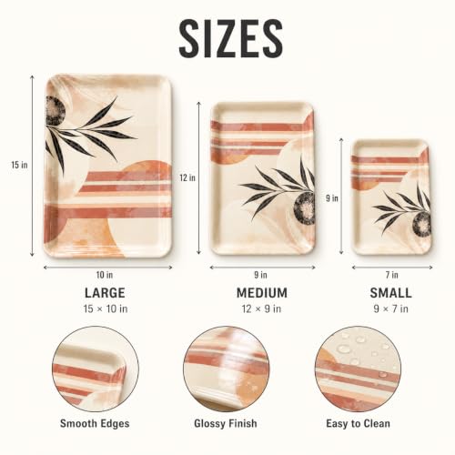 Image of Printed Rectangular Melamine Serving Tray| Tray for Serving Tea, Coffee, Snacks | Break Resistant| Double Laminated | Multi-use | Easy to Clean| | Tray Set of 3 (Small, Medium, Large)(Rose)