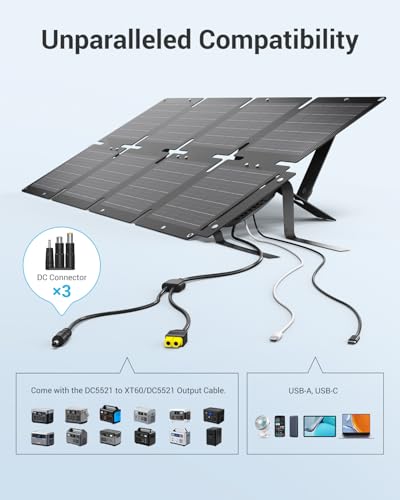 Image of BigBlue 60W Portable Compact Solar Panel with PD 45W USB-C, 20W USB-A, DC Ports for Power Stations, Cellphones, Power Banks, Tablets, IP68 Waterproof, Foldable Camping Solar Charger with Kickstand