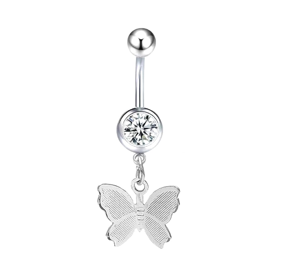 Womens Navel Belly Button Piercing Silver Zircon Butterfly Bananabell Ring: Pack of 1 (SRFAJW/A2SZB)-image-15