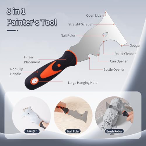 Drywall Knife Set, 10Pcs Drywall Tools Includes Stainless Steel Putty Set, Taping knife, Painter Scraper Tool & 14" Mud Pan Perfect for Joint Taping, Finishing and Patching by Miofth - Image 3