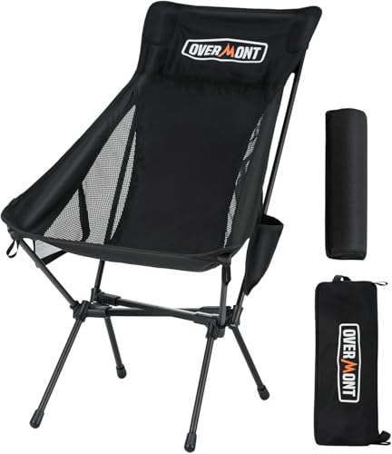 OVERMONT Lightweight Portable Camping Chair- Ultralight Folding Backpacking Chair, Support up to 330Lbs Compact Beach for Adults with Carry Bag for Hiking Fishing Outdoor Camp Travel