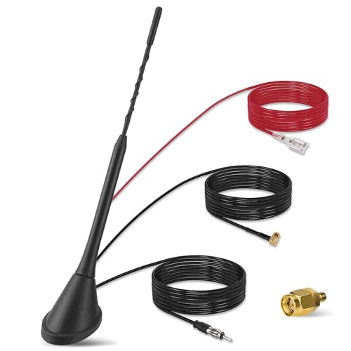 Nelawya DAB+ Autoantenne | Digitalradio DAB+/FM-Kombi-Dachantenne mit Verstärker | SMB/SMA-Stecker & DIN-Anschluss Auto Antenne | Autoradio-Signalteiler-Verstärker mit 5m Kabel