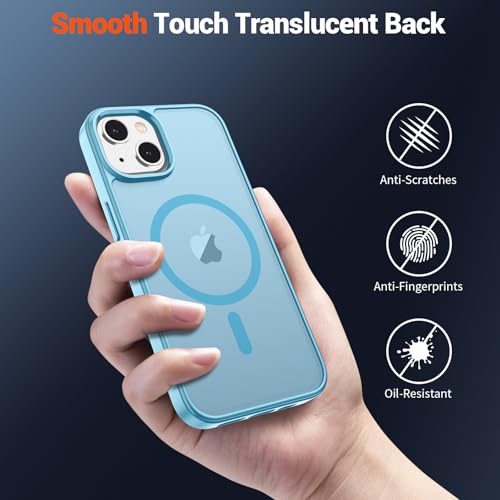 Image of SUPFINE Magnetic for iPhone 15 Case (Compatible with MagSafe) (Military Grade Drop Protection) Translucent Matte Shockproof with Anti-Fingerprint Phone Case,Light Blue