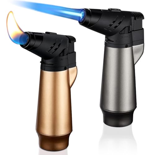 Jetflamme Tändare,2 Stycken tändare gas påfyllningsbar,stormtändare jetflamme tändare,Gas Påfyllningsbar Tändare Vindtät Tändare Lämplig för Kök Camping Ljus Grillar Eldstäder(Säljs Utan Butangas) (B)