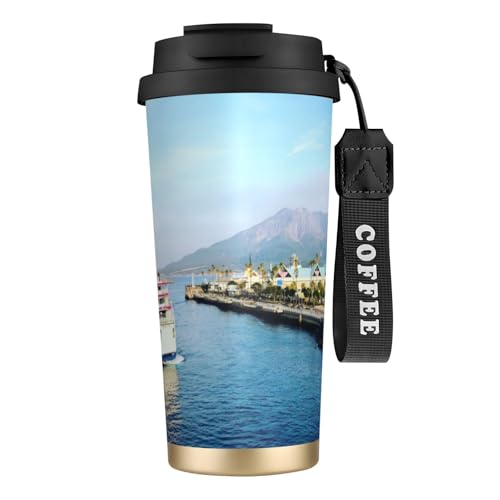 桜島 コーヒーカップ 500ml真空断熱マグボトル 保温 保冷 多重構造 大容量 直飲み ストロー付き洗いやすい アウトドア 漏れ防止 サーモス水筒 食品グレードステンレス316 男女兼用 車用 父の日、母の日ギフト 外出、自宅、オフィス使用