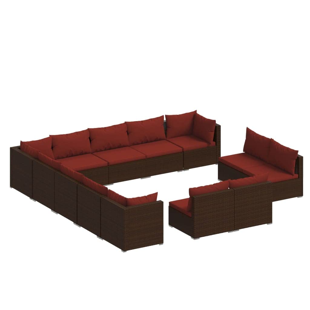 Juego de muebles de jardín de 13 piezas, de ratán sintético marrón, con cojines, muebles de exterior para terraza, balcón, patio trasero, juego de muebles de patio resistente