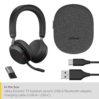 Jabra Evolve2 75 Wireless PC Headset with 8-Microphone Technology - Dual Foam Stereo Headphones, USB-A dongle, Ottimizzato per Microsoft Teams, Nero, Senza Supporto