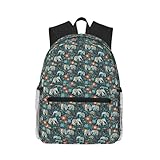 FBGHHTY Wunderschönes Wiesenmuster mit floralem Elefant im Druck, leicht, lässiger Rucksack, Unisex, Reise-Laptop-Tasche, ergonomische Schultergurte