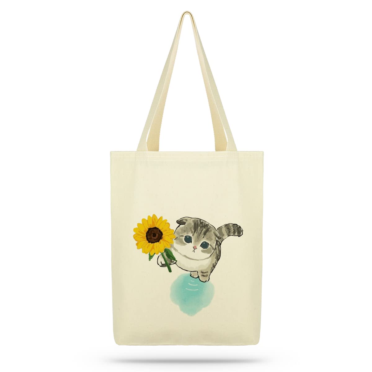 ÇINAR BEZ ÇANTA A.Ş.Eco Tote Bag, Canvas Tote Bag For Women With Cat Print, Zippered Inner Pocket, The Tote Bag