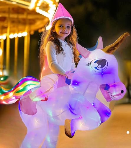 Kids Inflatable Unicorn Costume, Riding Unicorn Air Blow-up Deluxe with LED Light for Halloween Party Unicorn4