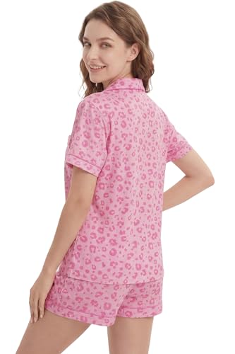 Image of LUBOT 100% Cotton Pajamas for Women 2 Piece PJ Set Button-Down Soft Knit Short Sleeve Summer Sleepwear Loungewear XS-XXL