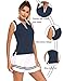 Womens Golf Tennis Polo Shirt Quick Dry Sleeveless Sun Protection Zip Tennis Tank Top Navy Blue XL