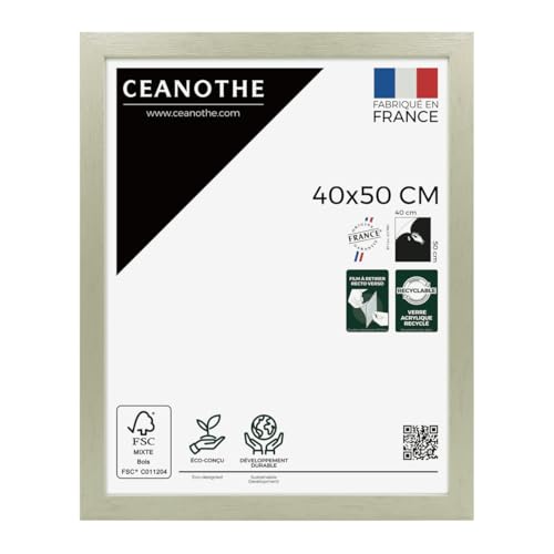 Ceanothe Cadre Photo 40x50 cm Vert clair Bois FSC Décoratif ConvientA3 Collection Karma Verre acrylique Incassable Fabriqué en France