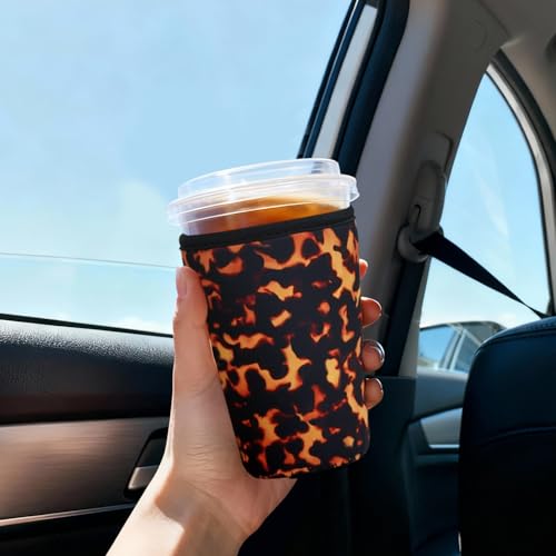 Image of Reusable Insulated Sleeve for Iced Coffee Cup, 3-Pack Coffee Neoprene Drink Sleeve for Cold & Hot Drinks, Beverage Holder for Iced Coffee (Amber Tortoise)