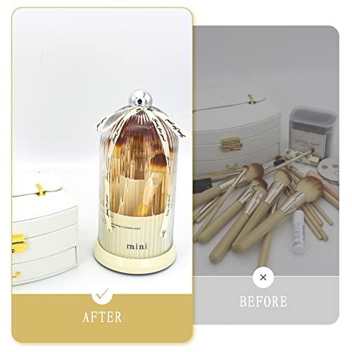 Jonkasipa Makeup Brush Holder With Lid 360° Rotating Multi-Functional Makeup Brush Organizer Dustproof & Waterproof Make Up Brush Storage For Vanity Desktop Bathroom Countertop-White #TOP3