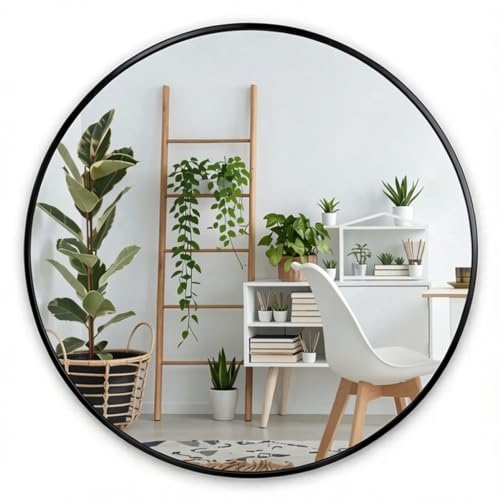 Smartxchoices 24 Inch Round Mirror, Metal Frame Wall Mirror Mounted