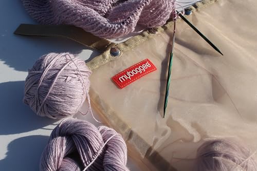 Image of Large 5 Snaps Mesh Travel Knitting Bag with Snap Opening, Lightweight Nylon Storage Pouch for Yarns, Needles and Accessories (Beige)