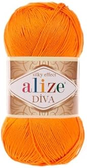 Alize Diva Silk Effect 100% Microfiber Acrylic Yarn 1 Ball skeins 100gr 383yds (120 - Orange)