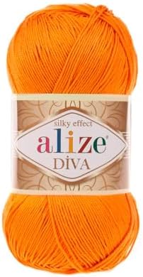 Alize Diva Silk Effect 100% Microfiber Acrylic Yarn 1 Ball skeins 100gr 383yds (120 - Orange)