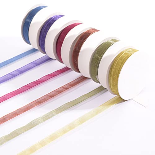 Vaessen Creative Set de Cinta Organza, Otoño, Mix de 6 Colores, 6mm x 2m, Bordes Tejidos para Hacer Tarjetas, Decoraciones Otoñales, Scrapbooking, Envoltorios de Regalo y más