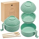 1 Set Microwave Ramen Cooker 40oz Wheat Straw Microwave Noodle Bowl Set with Chopsticks, Spoon, Fork, College Dorm Office Apartment Essentials (Light Green)