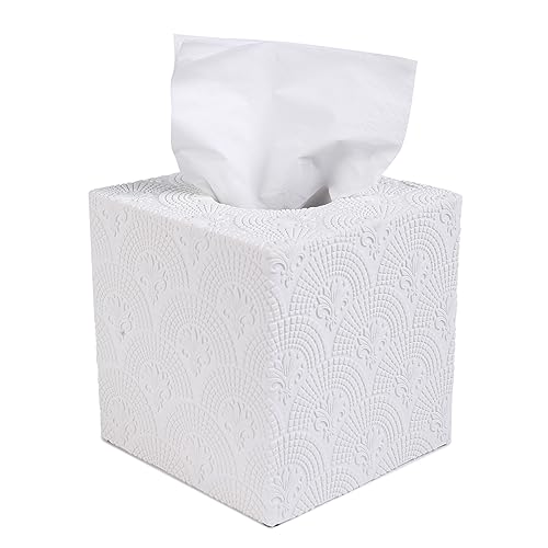 VINLIFE Resin White Tissue Box Holder Modern Tissue Box Cover Square Tissue Holders for Bathroom Face Tissue Box Vanity Accessories Decor
