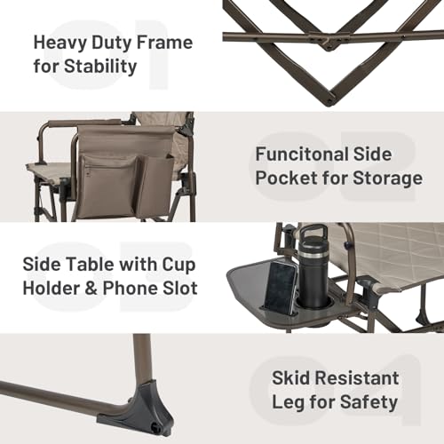 Timber Ridge Aluminum Camping Directors Chair with Side Table Pocket, Portable Folding Chair, Heavy Duty Lawn Chair for Fishing Trip Picnic Concert Outdoor 400lbs, Tan - image 8