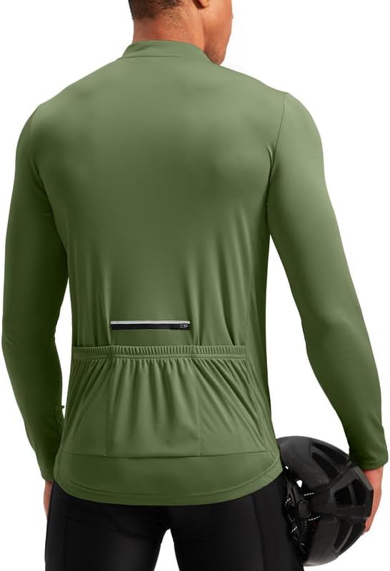 Men's Cycling Jersey with 3+1 Rear Zipper Pockets Long Sleeve Moisture Wicking UPF 50+ Half Zip Riding Bike Shirts
