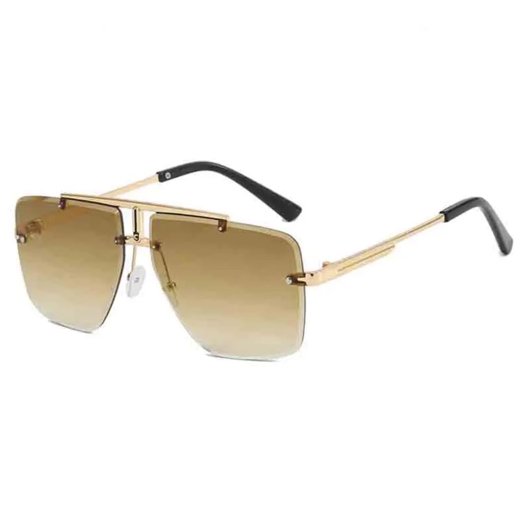 Occhiali da sole alla moda per uomo e donna, senza montatura, con doppio ponte e montatura in metallo, protezione UV400.
