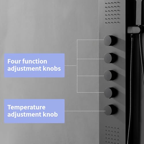 BWE Black Shower Tower Multifunction Shower Panel System Stainless Steel Panel with Handheld Wand Rainfall Shower Head Wall Mount Shower Column