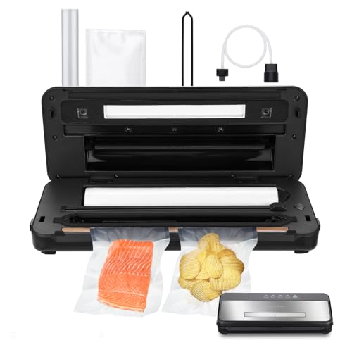 Repaly Vacuum Sealer Machine, Countdown Timer& Viewing Window for Food Storage, Air Sealing System Food Vacuum Sealer for Cooking, Sous Vide, Compact, Silver Black