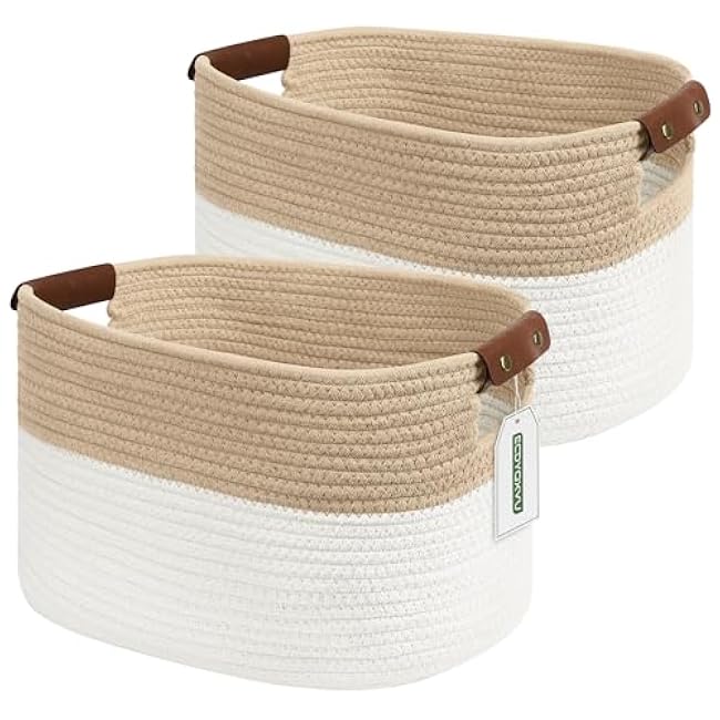 Cotton Rope Basket , Storage Baskets with Handle, 15x10x9 Inch Woven Basket for Shelves, Laundry, Towels, Clothes, Books, Toys (Black 1Pack)