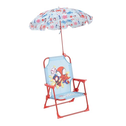 Marvel Spidey and His Amazing Friends Kids Outdoor Folding Beach Chair with Umbrella,Portable Camp Chair for Ages 3+, Lightweight & Compact for Beach, Camping, and Backyard