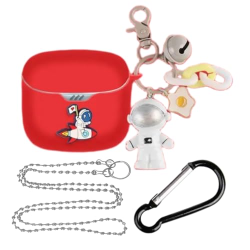 For JBL TUNE FLEX GHOST 用の ケース カバー ワイヤレスイヤホンケース シリコン 全面保護ケース 傷防止 落下防止 耐衝撃 防水 防塵 指紋防止 創造性 宇宙飛行士 かわいい 漫画 人気 軽量 ソフトカバー イヤホンケース キーチェ