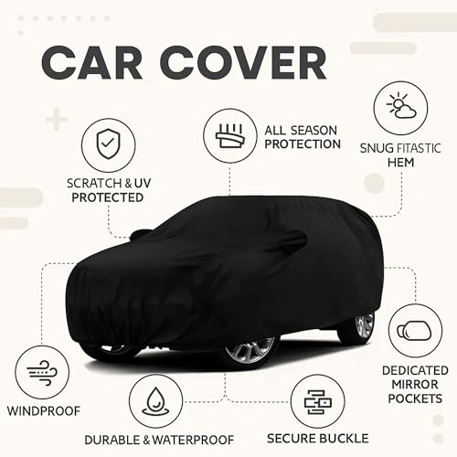Image of Sulfar 100% Water Resistant Car Body Cover Compatible with Mirror for Hyundai Venue (Triple Stitched, Full Bottom Elastic, Black-N)
