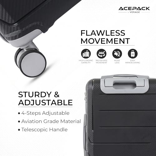 Image of ACEPACK Orion Polypropylene (PP) Cabin Suitcase 55 cm | Lightweight Hard Shell Trolley Bag with 360 Silent Spinner Wheels, Number Lock, Telescopic Handle & Corner Guards | 30-45L Carry-On Luggage