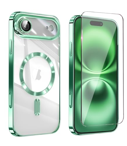 Image of Magnetic Glossy Case for iPhone 17 Air,iPhone 17Air Phone Case Slim Clear Luxury with Screen Protector & Camera Protector [Compatible with MagSafe], Shockproof Cover for iPhone Air 17-Green