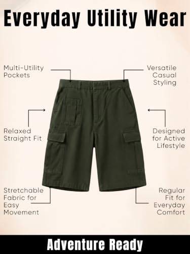 Image of GRECIILOOKS Men'S Cotton Cargo Shorts, Lightweight Half Pant Elastic Waist Casual Summer Shorts with Pockets