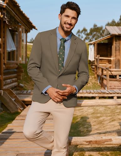 PJ PAUL JONES Mens Sport Coat Notch Lapel Casual Blazer One Button Slim Fit Lightweight Suit Jacket Khaki4