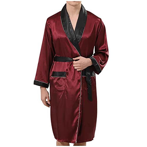 Mens Robes Lightweight Silk Mid-Length House Robes With Pockets Big and Tall Loungewear Long Pajama Robe Shorts