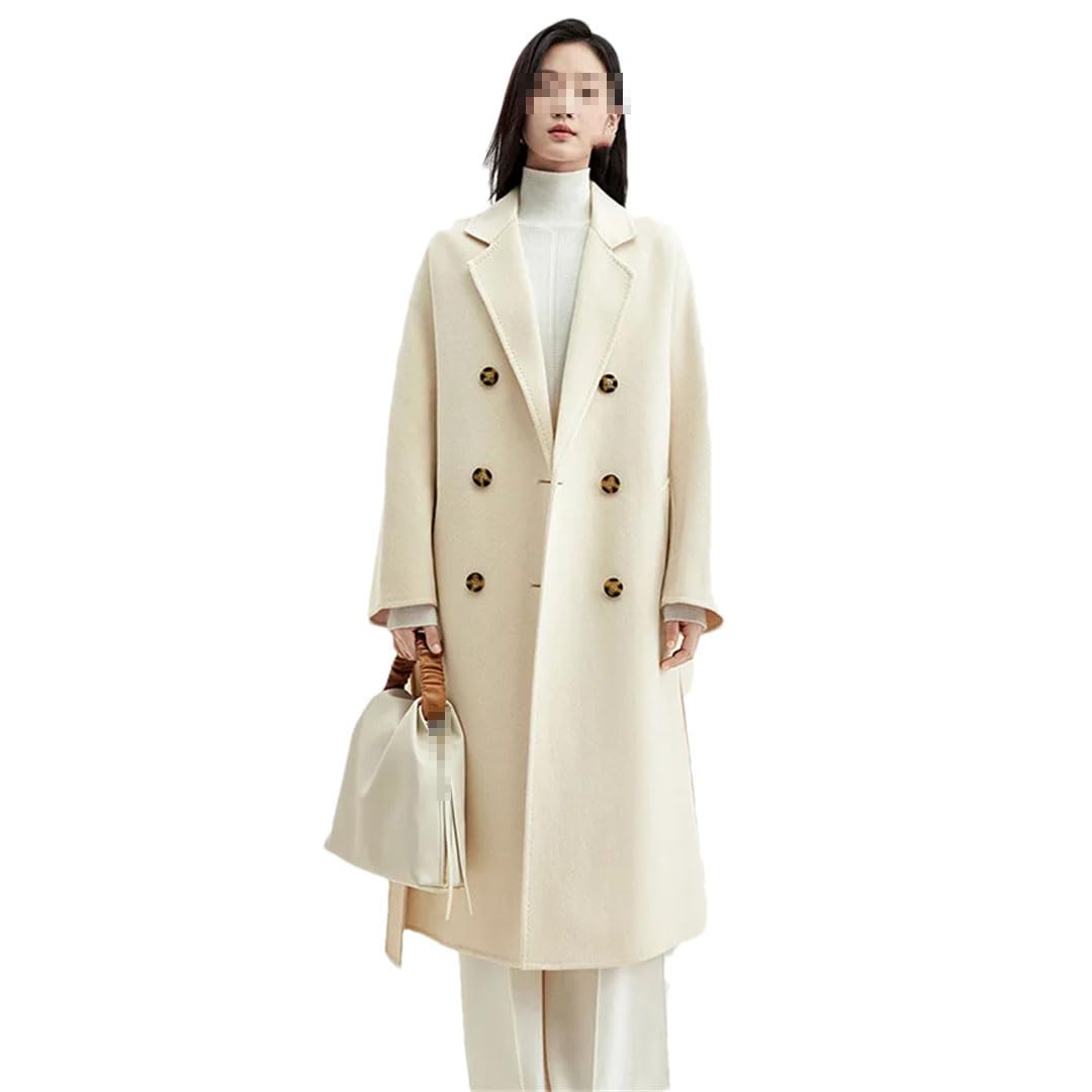 Cappotto di lana di lana per le donne inverno di media lunghezza doppio lato doppio petto cappotti con cintura