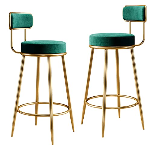 Barra de desayuno Bhairs Juego de 2 taburetes de bar de terciopelo de 25,6 pulgadas con patas de metal dorado, taburete alto moderno, silla de desayuno para isla de cocina, cafetería, bar, mostrador
