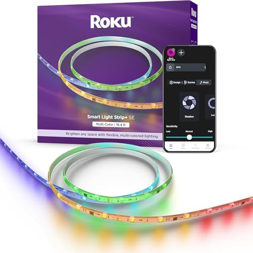 Image of Roku Smart LED Light Strip+, 16.4ft - Color Options with Adjustable Brightness & Temperature - Peel & Stick WiFi Smart Strip Lights Works with Roku Voice, Alexa & Google Assistant - Smart Home Product