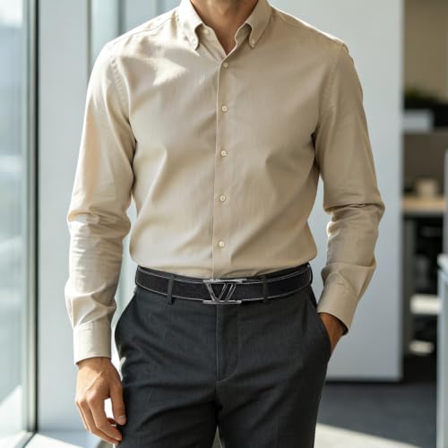 Image of Aurolran Men&Womens Leather Dress Belt Business Automatic Buckle Belt Color-Black Silver Gold