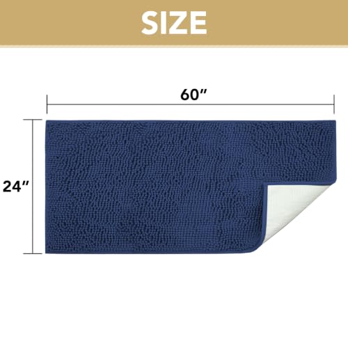 Image of H.VERSAILTEX Dog Door Mat Absorbent Dirt Trapper Non Slip Quick Dry Washable Chenille Pet Bed Mat for Mud Dogs Indoor and Outdoor(Navy, 24 inch x 60 inch)