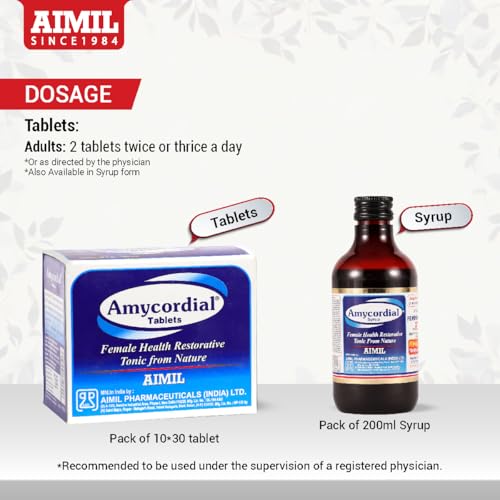 Image of AIMIL Amycordial Tablets - 30 Tablets (Pack of 6) | Female Health Restorative | Contains Shatavari, Amla, Guduchi, Methi and more
