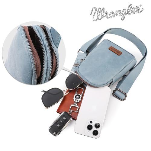 Image of Wrangler Small Sling Bag for Women, Leather Crossbody Bags Cross Body Purse Fanny Packs with Adjustable Strap for Gift