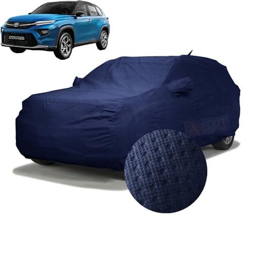 Image of ASCOT, CAR COVER Premium 3-Layer Waterproof & Heat-Resistant Car Cover for Toyota Urban Cruiser HYRYDER | UV Shield, Dustproof, Stormproof, Cotton Lining | Mirror Pockets (NEODRIVE G, Blue)