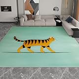 Generisch Waschbare Teppiche 80 x 150 cm rutschfest Vintage-Ölgemälde Teppich, Tiere Handgezeichnete Gestreifte Katze Indoor Wohnzimmer Teppich Böden Dekor für Schlafzimmer Jugendzimmer Badezimmer
